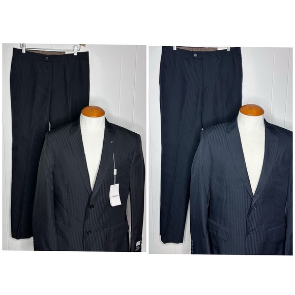 2 NWT Angelo Rossi Knit Striped Micro Tech SUITS - Picture 1 of 14